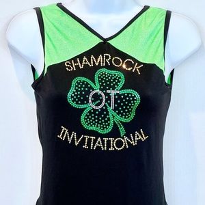 Dreamlight Activewear Shamrock Inventional Gymnastics Leotard Green Rhinestone